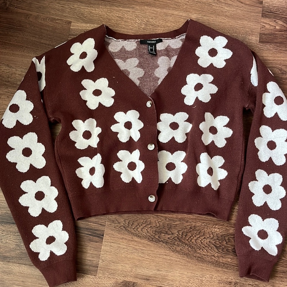 brown vintage flower cardigan